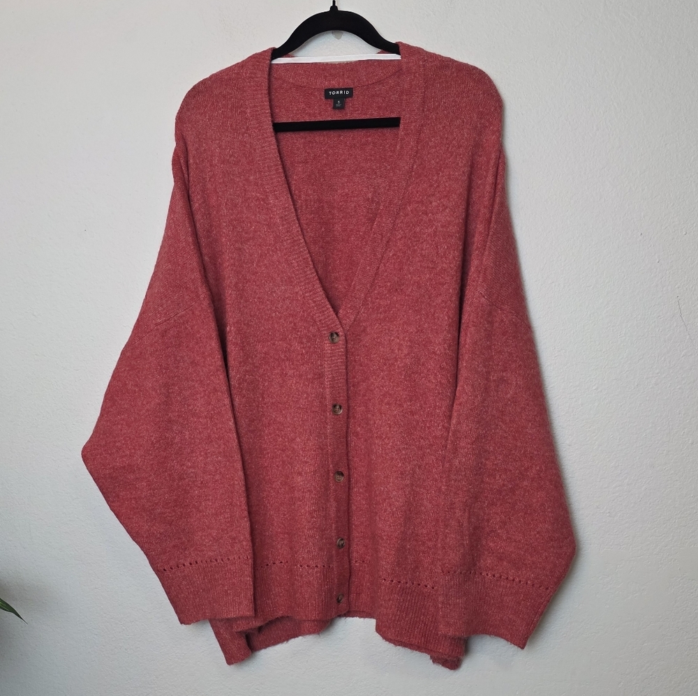 TORRID Vegan Cashmere Cardigan V-Neck Drop Shoulder Sweater Pink Plus Size 5X - Picture 2 of 13